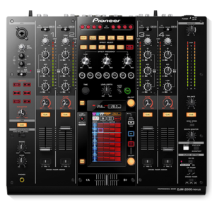 Pioneer DJM-2000NXS professional DJ mixer with four channels and touchscreen display, available for rent at FX Rentals.