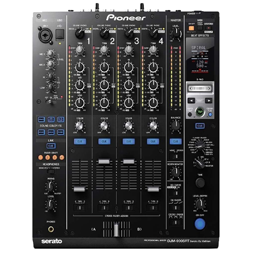 Pioneer DJM-900SRT professional DJ mixer with four channels and Serato DJ integration, available for rent at FX Rentals.