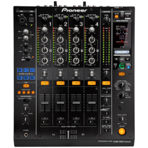 Pioneer DJM-900nxs professional DJ mixer with four channels and advanced effects, available for rent at FX Rentals.